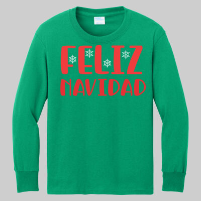 Youth Long Sleeve Shirt - Feliz Navidad - Red Thumbnail
